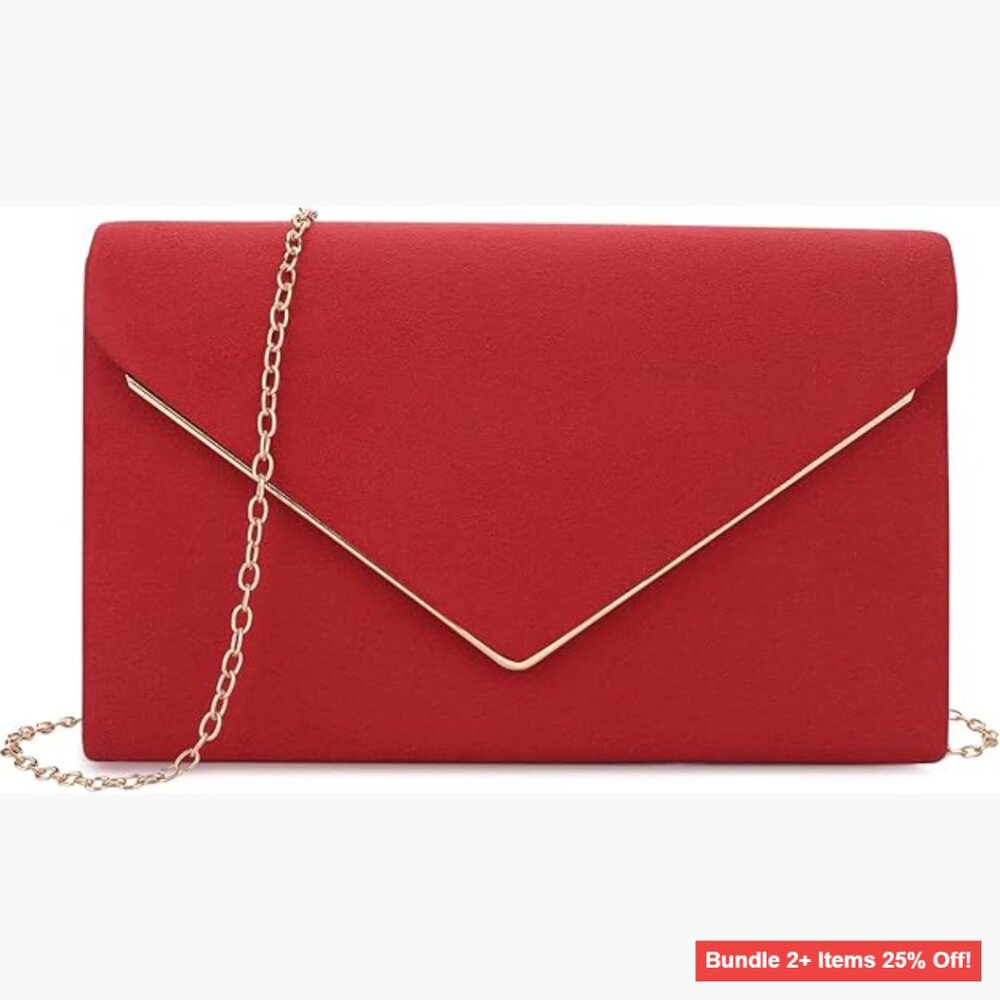 Faux Suede Clutch Purse with Detachable Shoulder Strap for Evening Events